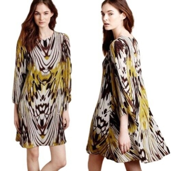 Anthropologie Dresses & Skirts - Anthropologie Leifsdottir Sarita Silk Swing Dress Bell Sleeves Abstract Print
